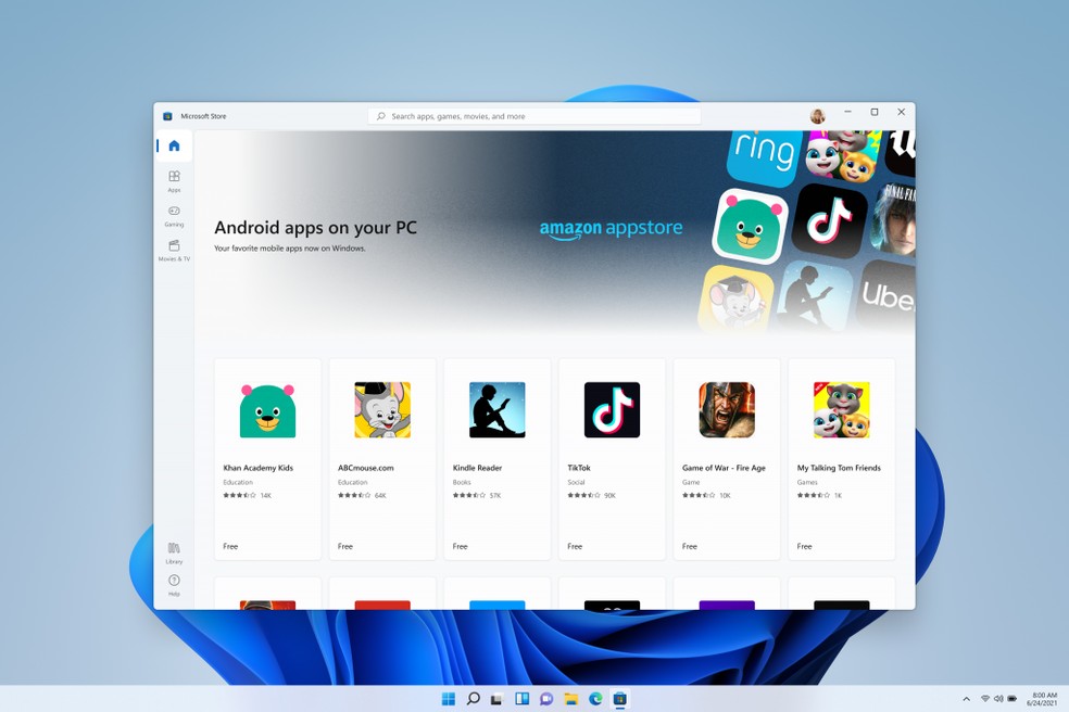 Windows 11 tem suporte a apps para Android — Foto: Divulgação/Microsoft